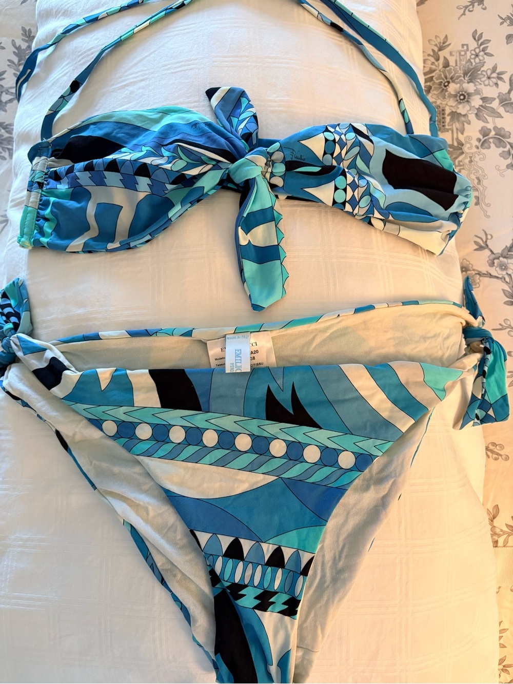 Emilio Pucci Blue Multi-Color Abstract Print Bikini Set